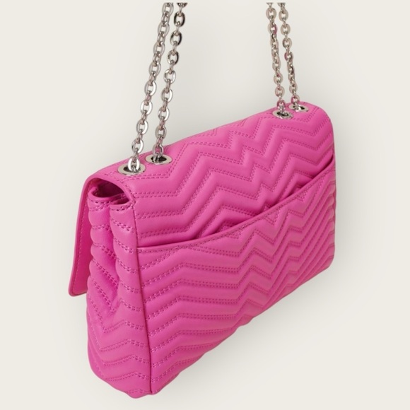 MAJE Clover Quilted Leather Crossbody Bag with Chain Strap. Fluo Pink #1547 NWT - Picture 3 of 7